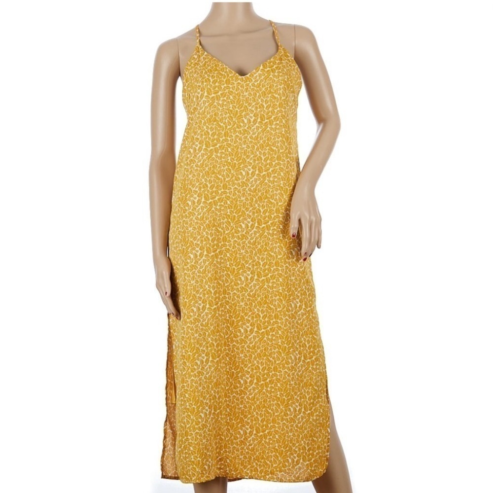 Honey Punch Yellow Gold Midi Slip Dress with Slit Small